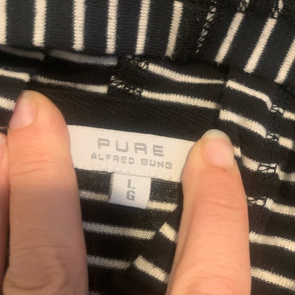 Pure Alfred Sung Women's Striped Hooded Tunic Sweatshirt - Size Large - Picture 2 of 5